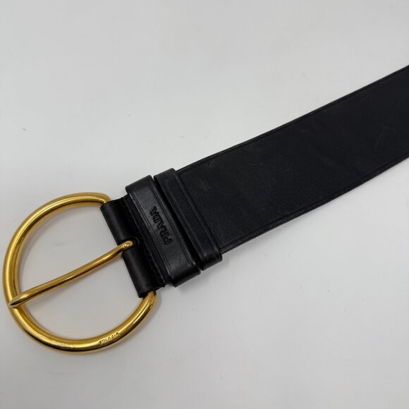 Prada Gold O Ring Black Leather Wide Waist Belt Size 36/90 Made in Italy - Picture 4 of 9